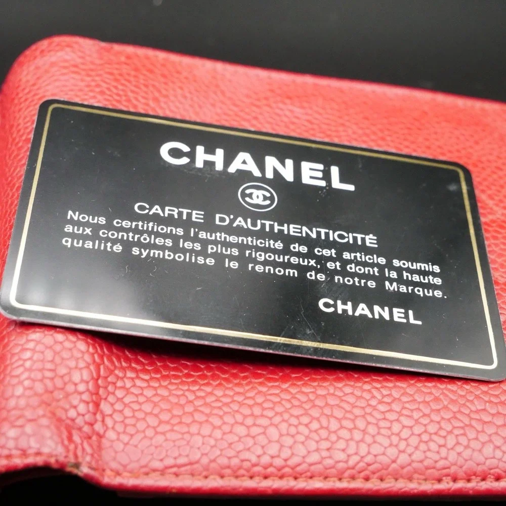 Chanel Vintage Red Caviar Leather CC Logo Bifold Wallet Mens Coin Pocket 4805054